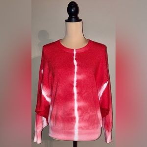 Women's Elan Dolman Sleeve Red/Pink/White Tie Dye Sweater Top, OS/Large L